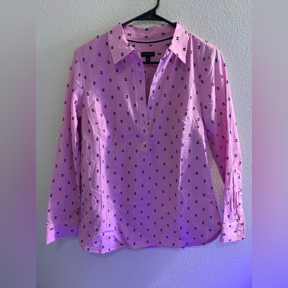 Talbots Button up Tunic with Embroidered Polka Dots